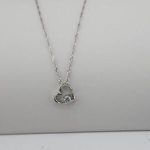 Sterling Silver Plated CZ Heart Pendant, Sterling Silver Chain Necklace 18"